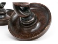 Set Of Four Carved Oak Barley Twist And Brass Candlesticks