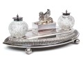 English Silver Plated Egyptian Revival Inkwell With Two Lidded Bottles