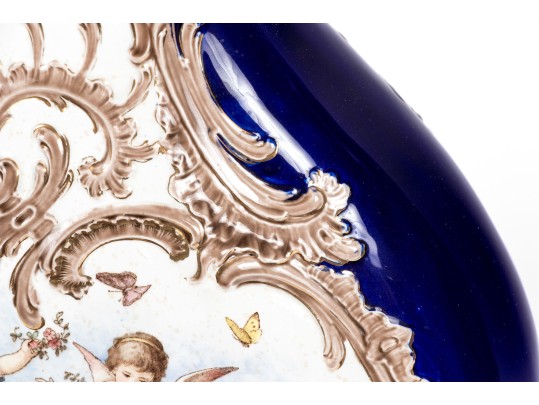 Continental Hand-Painted Ceramic Footed Vase