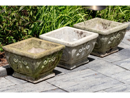 Set Of Three Cast Stone Garden Planters