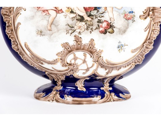 Continental Hand-Painted Ceramic Footed Vase