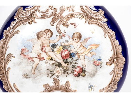 Continental Hand-Painted Ceramic Footed Vase