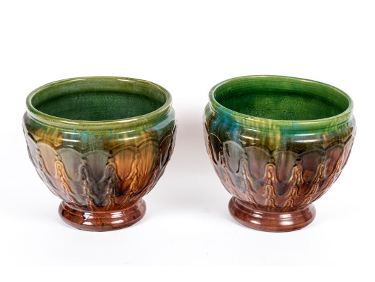 Two McCoy Bellflower Pattern Ceramic Jardinieres