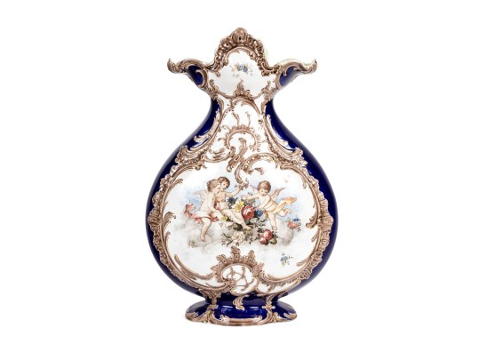 Continental Hand-Painted Ceramic Footed Vase