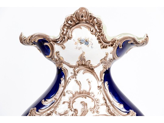 Continental Hand-Painted Ceramic Footed Vase