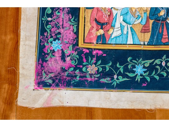 Vibrant Mughal Painting On Thin Fabric, Gathering Before The Emperor