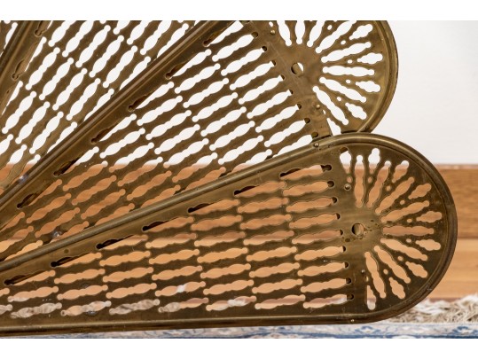 Antique Brass Reticulated Collapsible Peacock Spark Screen