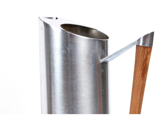 Variety Of Mixed Metal Pitchers And Teak Serving Tray Including A. Pozzi