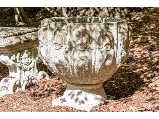 Pair Of Large Cast Stone Footed Stone Planters