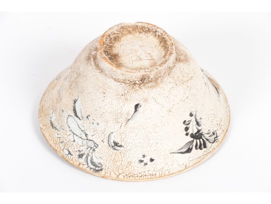 Rustic Trio Of Three Ceramic Bowls And Footed Compote