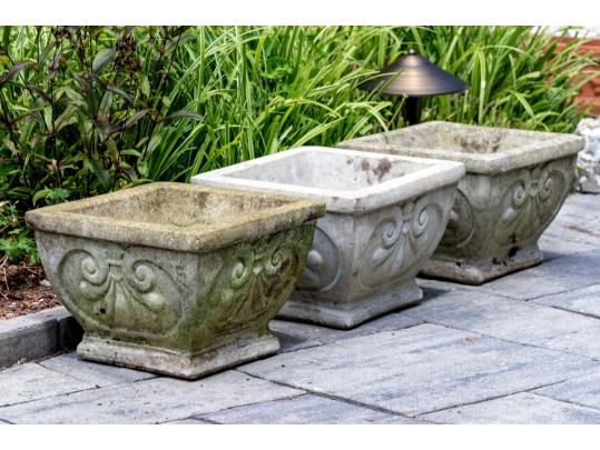 Set Of Three Cast Stone Garden Planters