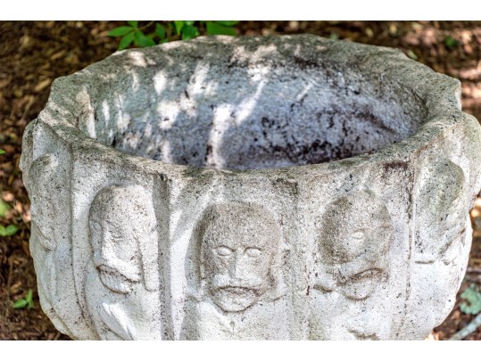 Pair Of Large Cast Stone Footed Stone Planters
