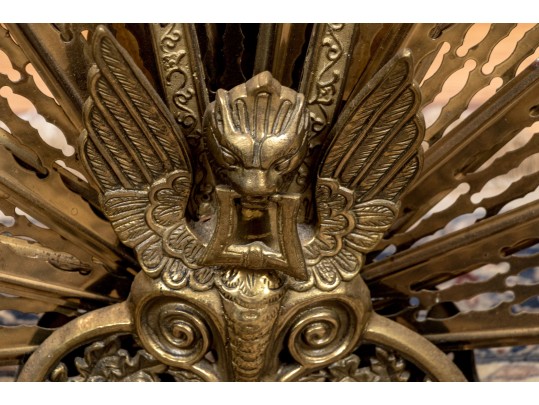 Antique Brass Reticulated Collapsible Peacock Spark Screen