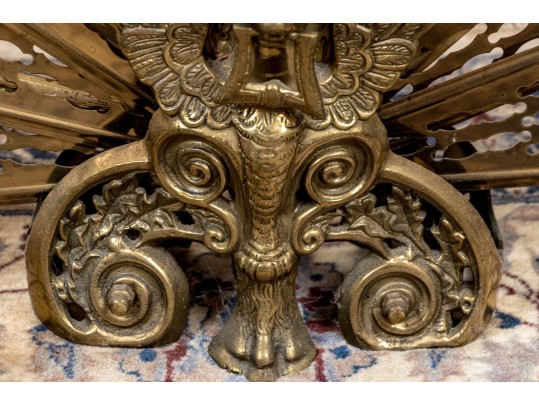 Antique Brass Reticulated Collapsible Peacock Spark Screen