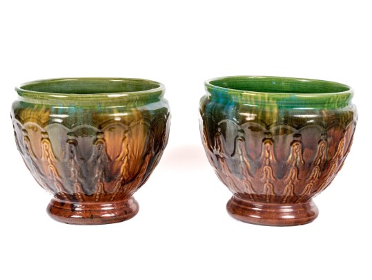 Two McCoy Bellflower Pattern Ceramic Jardinieres