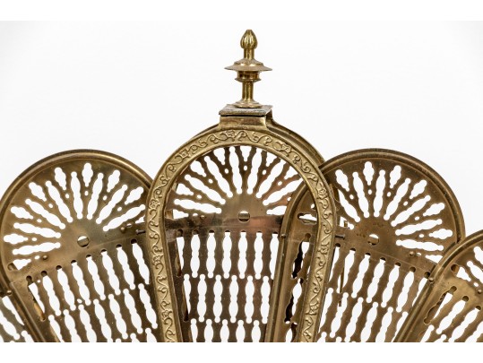 Antique Brass Reticulated Collapsible Peacock Spark Screen