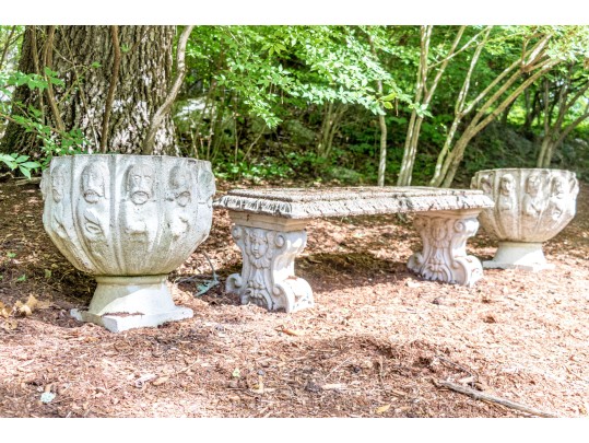 Pair Of Large Cast Stone Footed Stone Planters