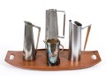 Variety Of Mixed Metal Pitchers And Teak Serving Tray Including A. Pozzi