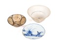 Rustic Trio Of Three Ceramic Bowls And Footed Compote