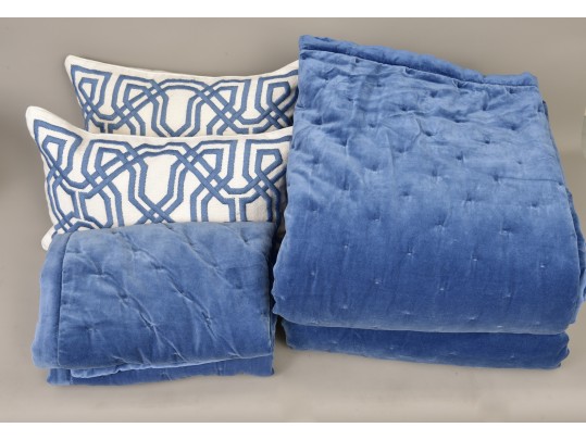 Pair Of Serena & Lily Twin Size Sutter Velvet Blankets, Euro Shams And Pillows