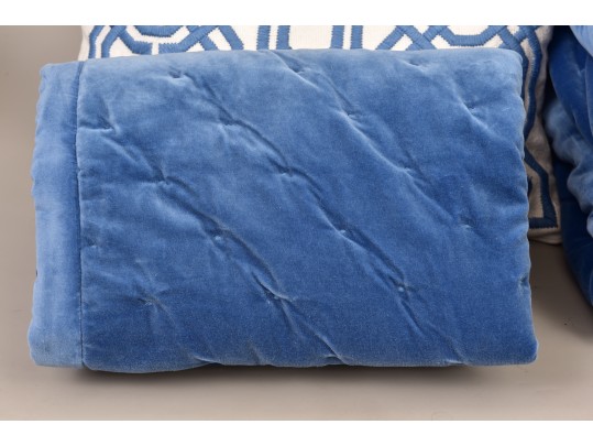 Pair Of Serena & Lily Twin Size Sutter Velvet Blankets, Euro Shams And Pillows