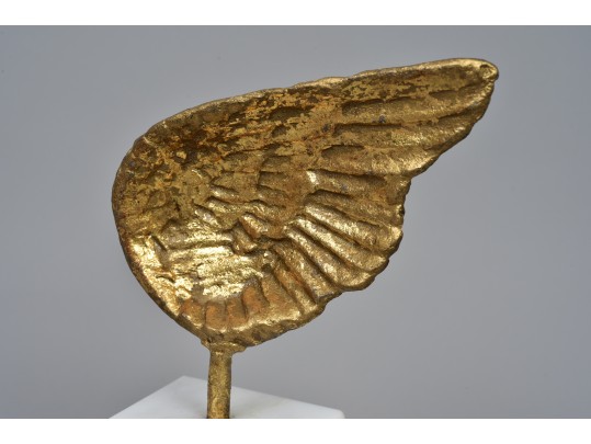 Gold Leaf Winged White Marble Sculptures