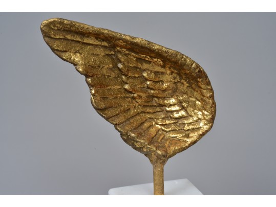 Gold Leaf Winged White Marble Sculptures