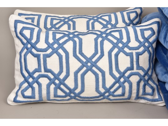 Pair Of Serena & Lily Twin Size Sutter Velvet Blankets, Euro Shams And Pillows