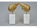 Gold Leaf Winged White Marble Sculptures