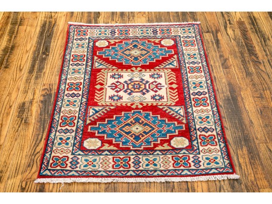 Hand-knotted Wool Kazak Carpet, 3'-9