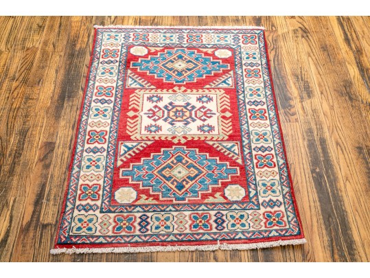 Hand-knotted Wool Kazak Carpet, 3'-9