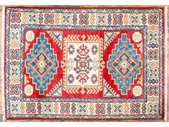 Hand-knotted Wool Kazak Carpet, 3'-9