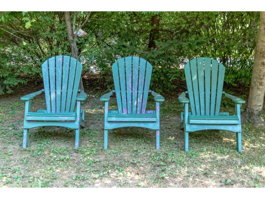 Set Of Three Painted Resin Folding Adirondack Chairs
