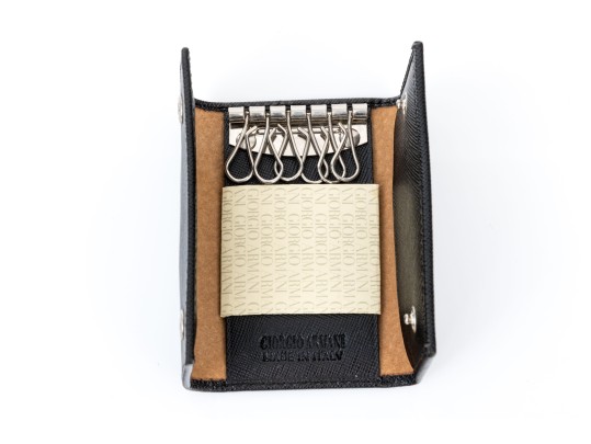 Giogio Armani Black Saffiano Leather Key Holder, Boxed