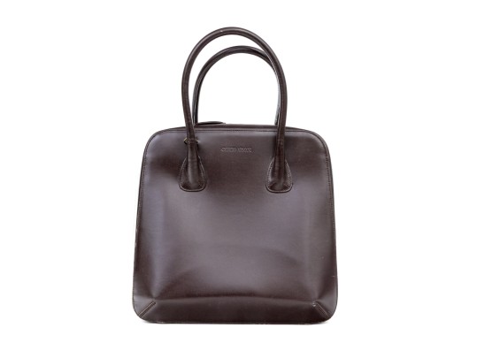 Giorgio Armani Handsome Brown Leather Top Handled Bag