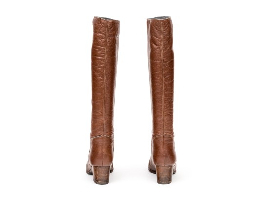 Chanel Classic Brown Leather Fleece Lined Pull On Knee Length Boots, Size 41 1/2
