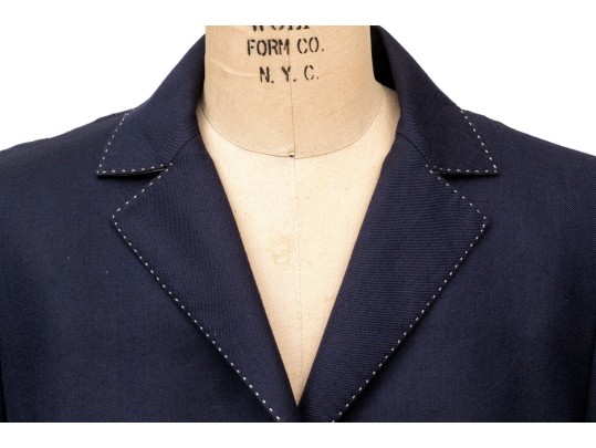 Akris Blue And Tan Trimmed Collared Blazer, Size 10