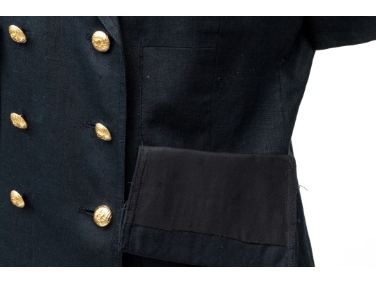 Chanel Boutique Navy Blue Vintage Double Breasted Linen Top, Size 40