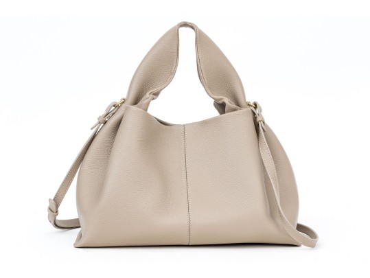 Polène Numéro Neuf Mini Taupe Pebbled Leather Top Handled Tote Bag