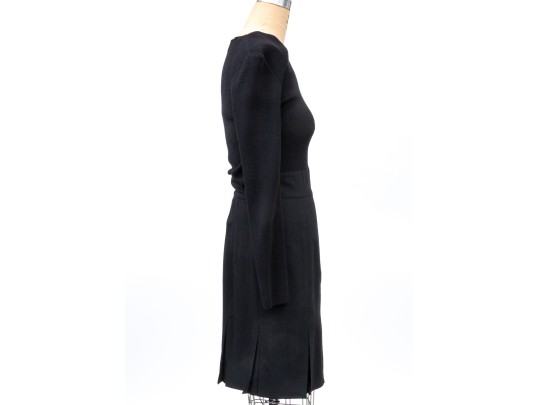 Valentino Miss V. Black Wool Knit And Pleated Long Sleeved Dress
