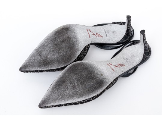 Rene Caovilla Stunning Black And Silver Rhinestone Slingbacks, Size 41, With Box