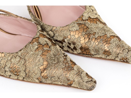 Prada Beautiful Lace, Fabric And Leather Slingback Pumps, Size 40