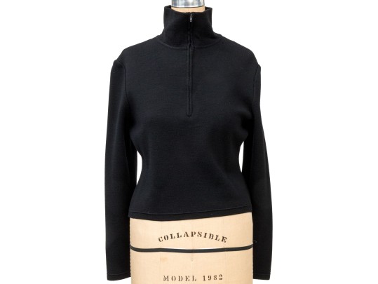 Giorgio Armani Le Collezioni Vintage Black Cropped Half Zip Turtleneck, Size 8