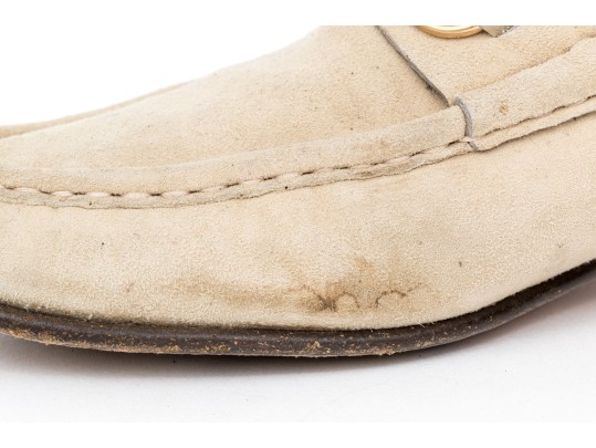 Gucci Striking Tan Suede Loafers With Gold-tone Horsebit, Size 10 B