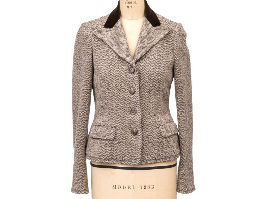 Ralph Lauren Black Label Classic Velvet Collared Herringbone Short Blazer, Size 10