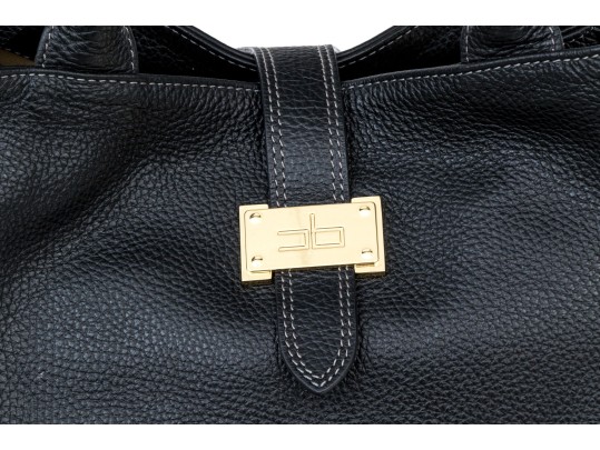 Courage B. Black Pebbled Leather Top Handled Tote Bag
