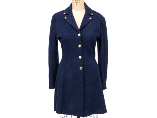 St. John Collection Navy Blue Button Front Long Knit Blazer, Size 4