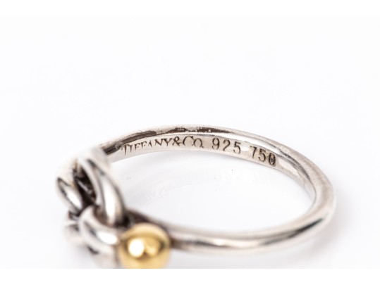 Tiffany & Co. Sterling Silver And 18k Striking Knot And Ball Style Ring, Size 6.75-