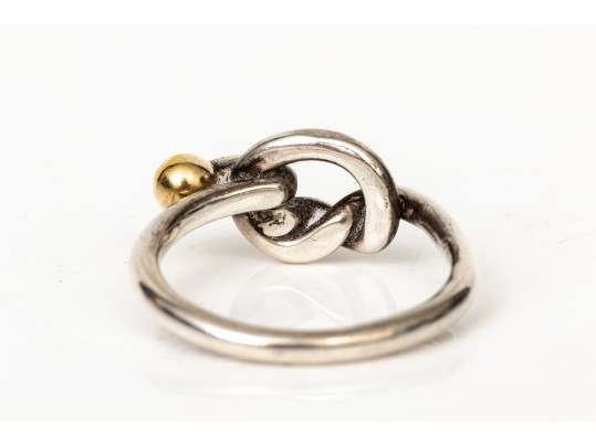 Tiffany & Co. Sterling Silver And 18k Striking Knot And Ball Style Ring, Size 6.75-