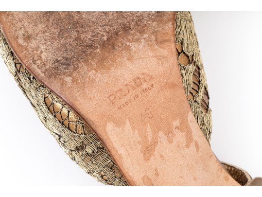 Prada Beautiful Lace, Fabric And Leather Slingback Pumps, Size 40